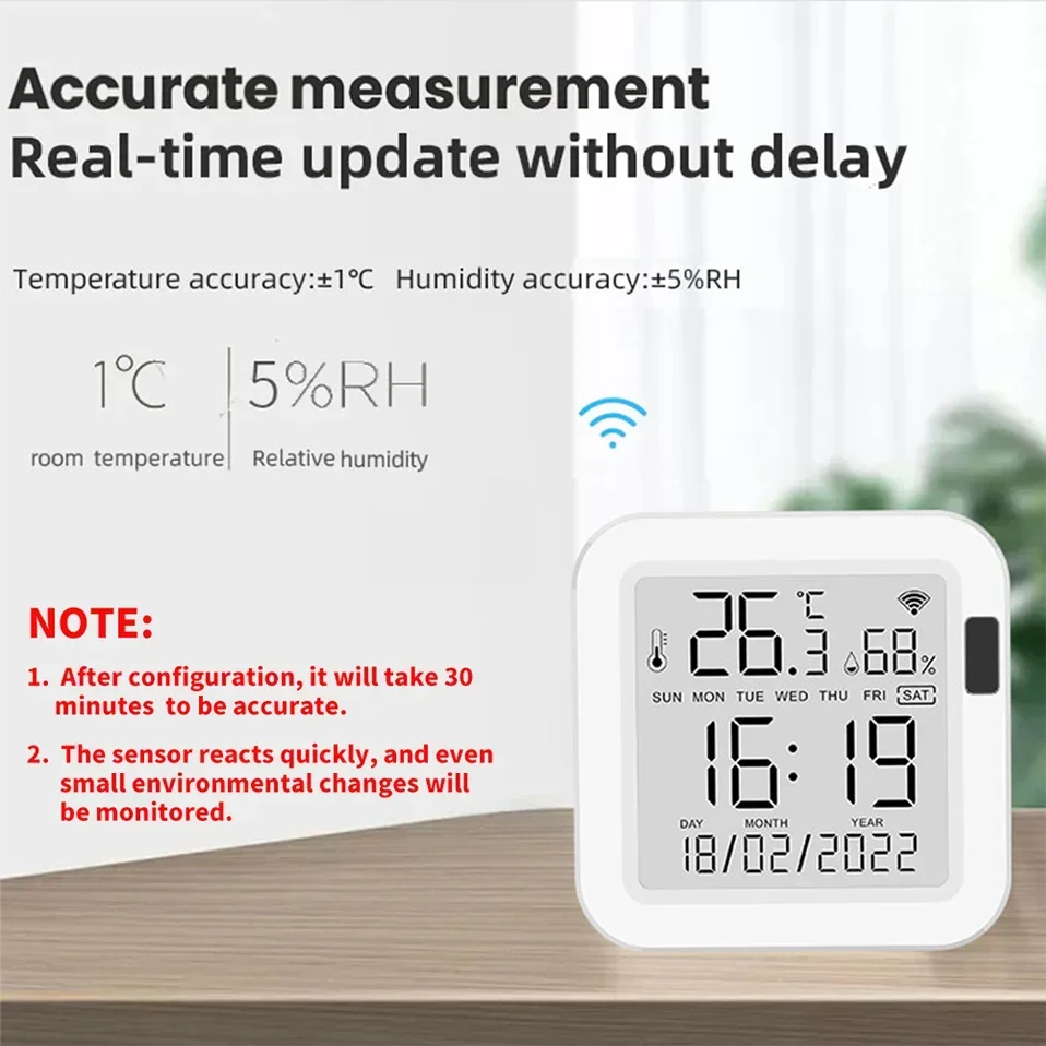 Tuya WiFi Temperature Humidity Smart Sensor With Backlight for Smart Home Var SmartLife Work with Alexa Google Assistant - Shoppiline