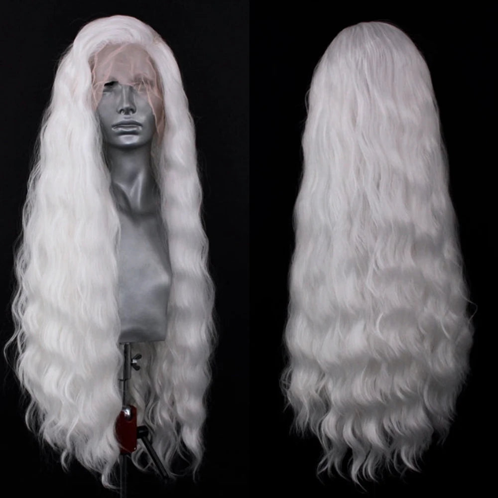 Platinum Blonde Wave Wig Synthetic Lace Front Wigs For Women Long Natural Wave Lace Hair White Black Pink Wig Loose Curl Cosplay
