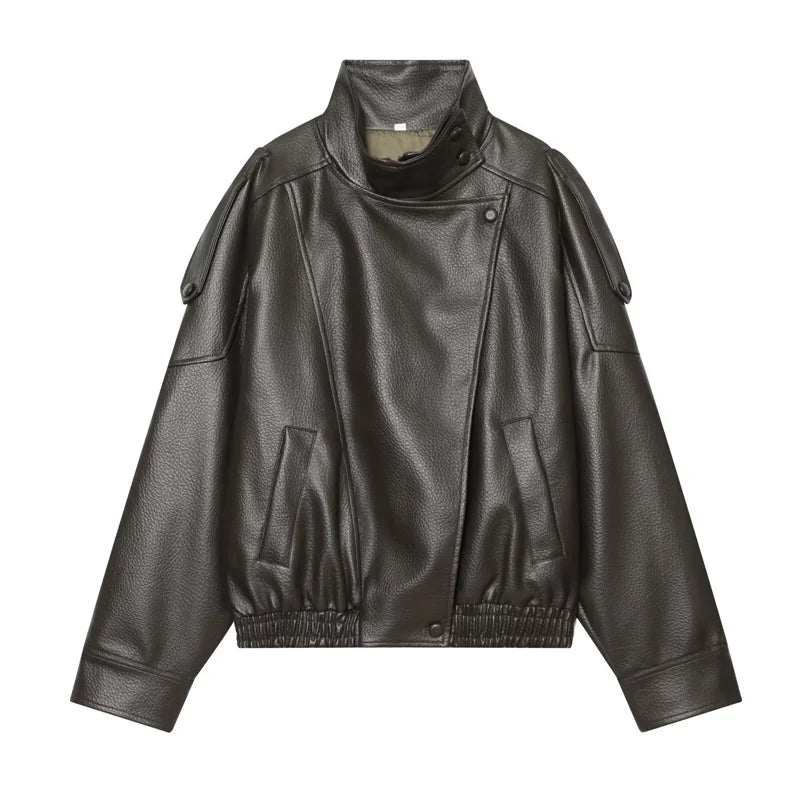 Women's Faux leather Jacket New Fashion Long Sleeve Versatile Jacket Personality Chic Women Coat Autumn Winter Ladies Outerwear