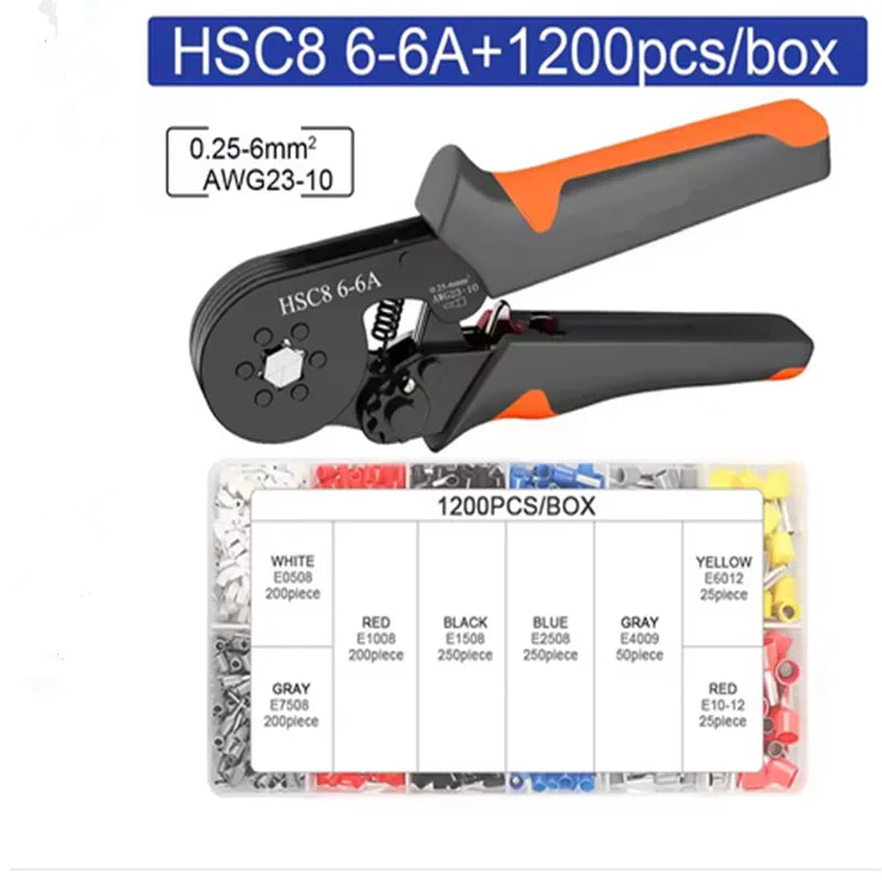 Hexagonal Self-Adjustable Ratchet Ferrule Crimping Tool Kit 23-10AWG 0.25-6mm² Crimper Kit with 400-2000pcs Wire Terminals - Shoppiline