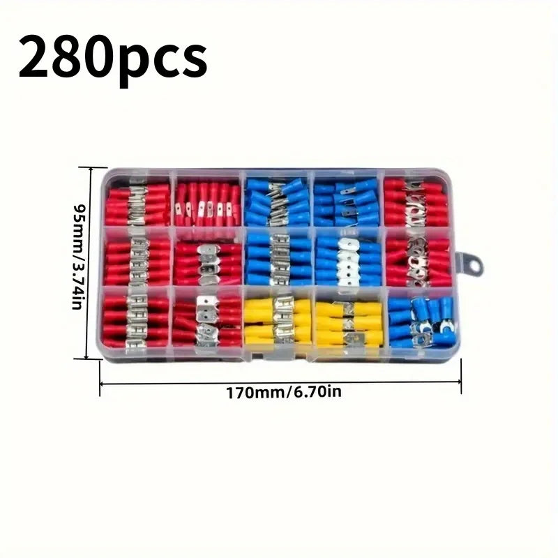 102/280/300/480pcs Comprehensive Electrical Terminal Kit-Durable Insulated Spade, Ring, Fork & Butt Connectors-Efficient Wire Or