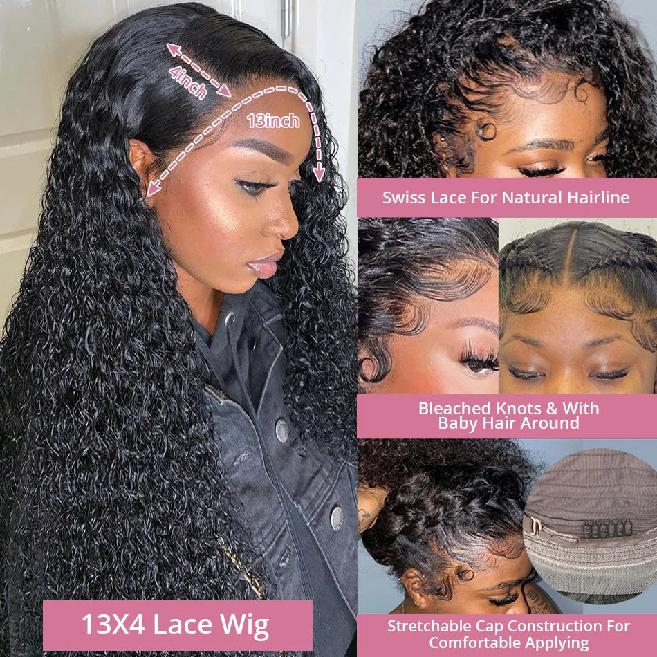 40 50 Inch Water Wave Curly Lace Front Wigs 13x4 13x6 HD Deep Wave Lace Frontal Wig 7x5 Glueless Human Hair Wigs For Women 300%