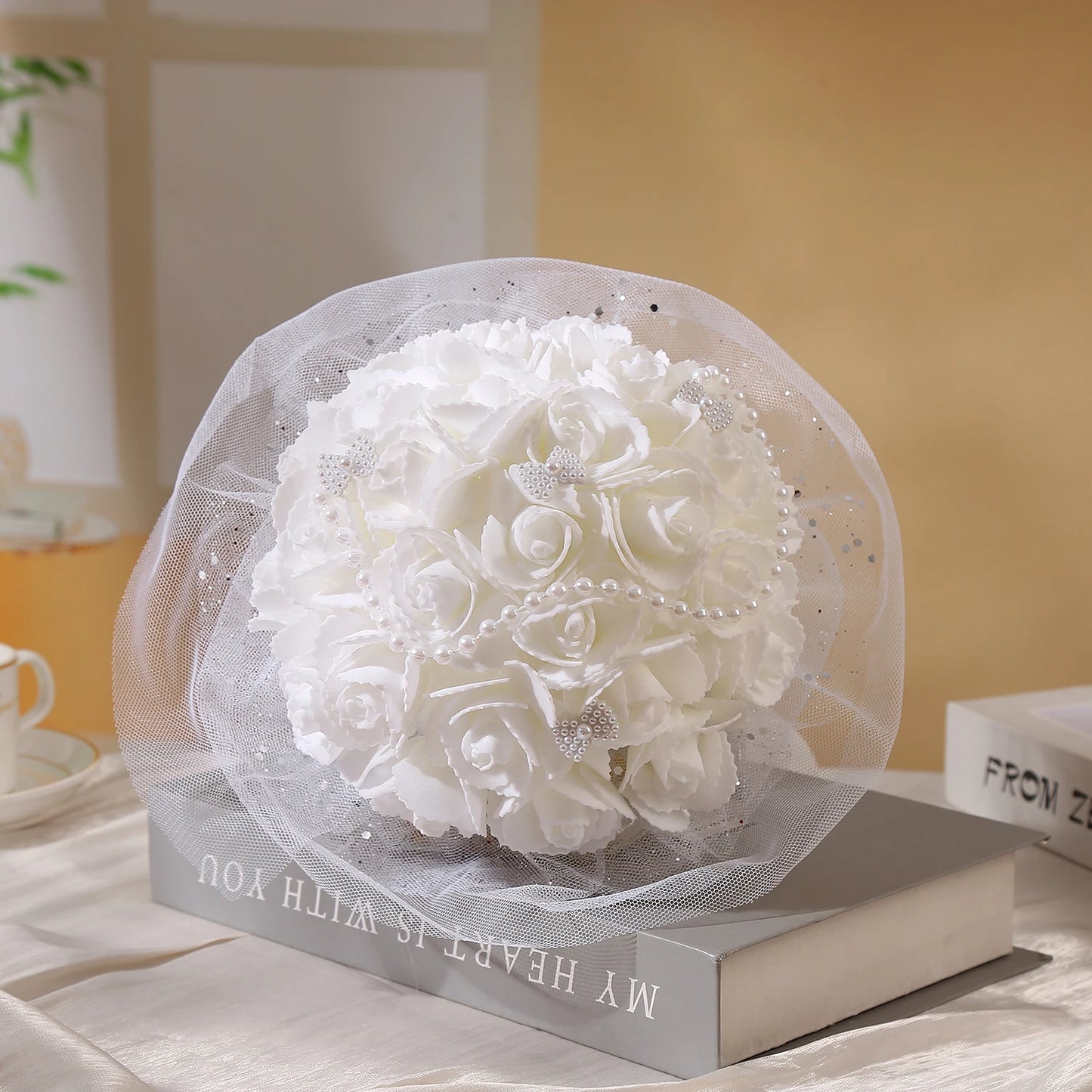 1 bouquet de fleurs artificielles, amour, beau design créatif perlé, convient aux mariés, mariage