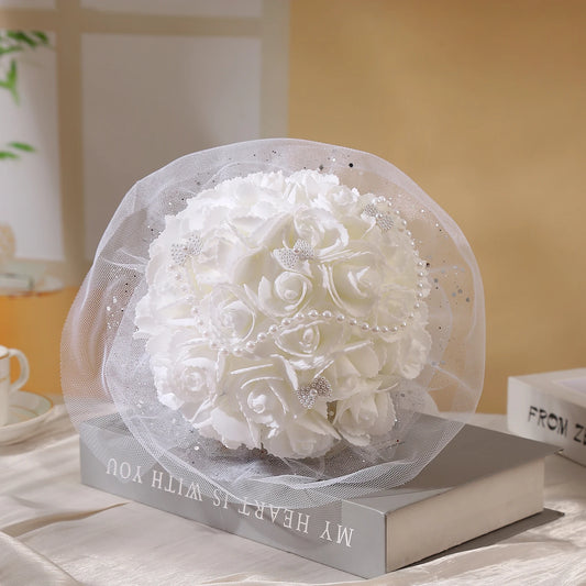 1pc bouquet of artificial hand bouquets, love, beautiful creative pearl design, suitable for the wedding bride and groom, weddin