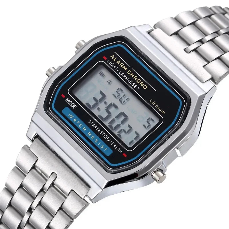 Luxury LED Digital Men's Watch Stainless Steel Electronic Wristwatch Simple Business Gold Silver Reloj Hombre