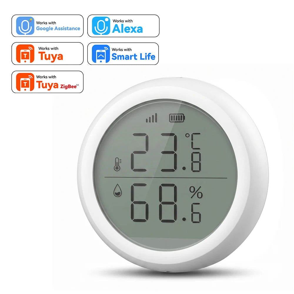 Wireless Temperature Humidity Sensor Indoor Compatible with Tuya Smart Life App ZigBee Alexa/Google Home for Baby Room Cellar
