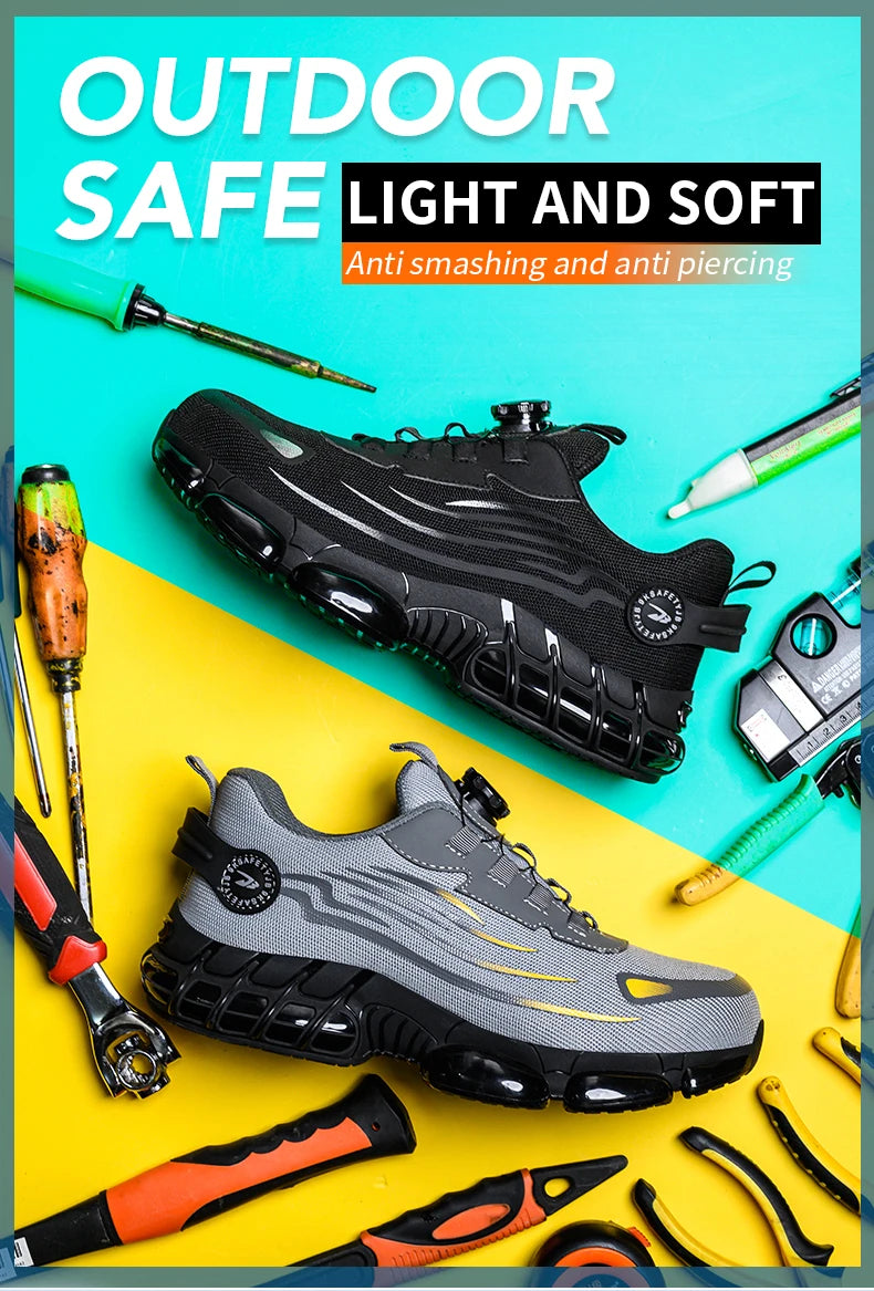 Rotary Buckle Work Safety Shoes For Men and Women Air Soft Sole Lightweight Protective Work Sneakers Men Breathable Boots - Shoppiline