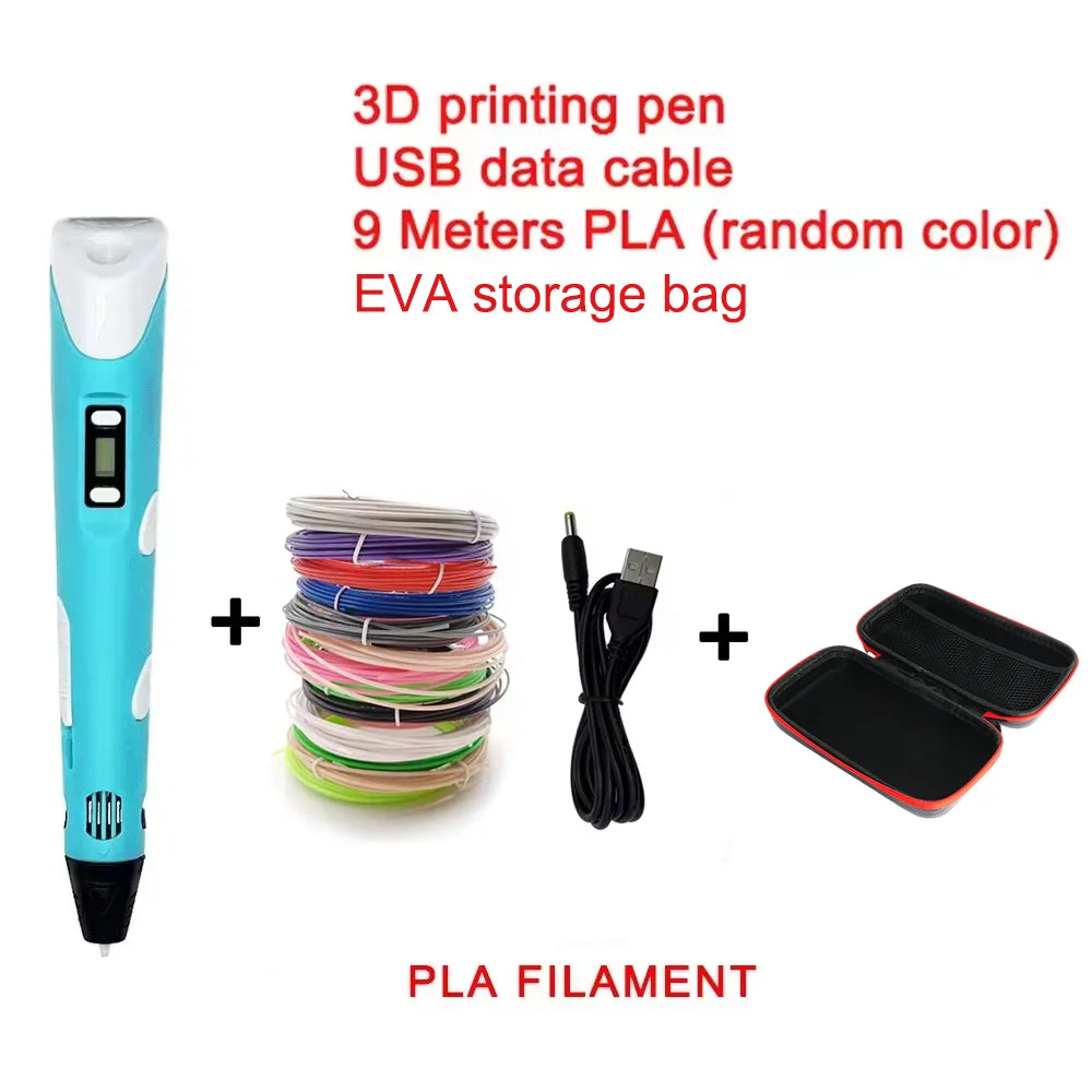 Elektronischer 3D-Druckstift mit 9m PLA-Verbrauchsmaterialien Hochtemperatur 3D Graffiti Tool Intelligentes Spielzeug Weihnachts- und Geburtstagsgeschenk