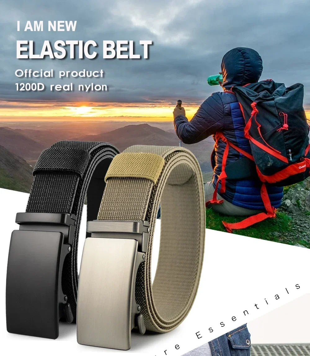 Nouvelle ceinture élastique de sport de golf, ceinture tactique, boucle automatique en métal, ceinture militaire en nylon extensible résistante pour hommes, grandes tailles 115-150CM