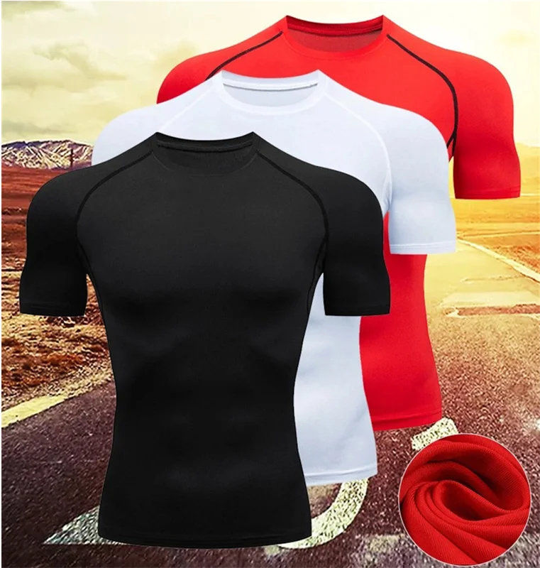 2025 Compressed T-shirt Men's sportswear Running T-shirt Elastic Quick-drying Exercise T-shirt for men exercising in the gym