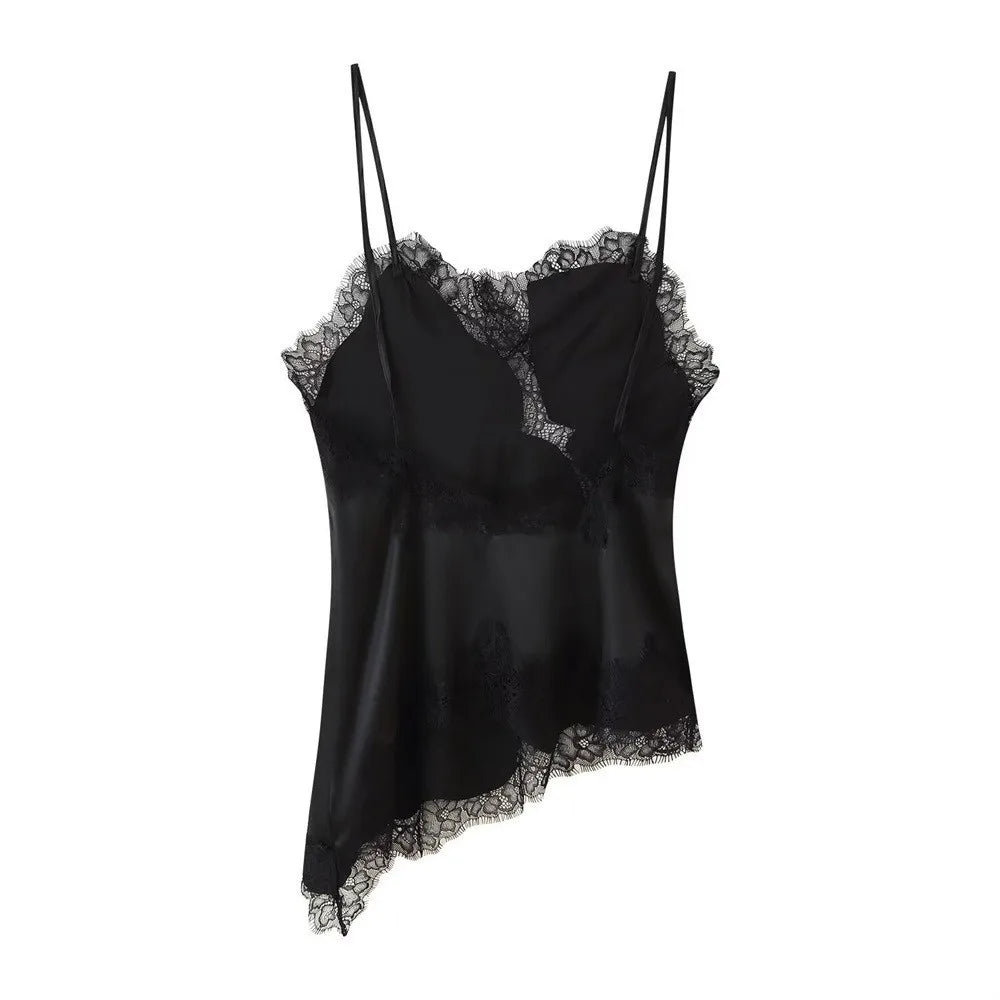 Elegant Asymmetrical Lace Lace Patchwork Top Sleeveless Backless Camisole Tops V Neck Sexy Lace Women tank top Summer Wear