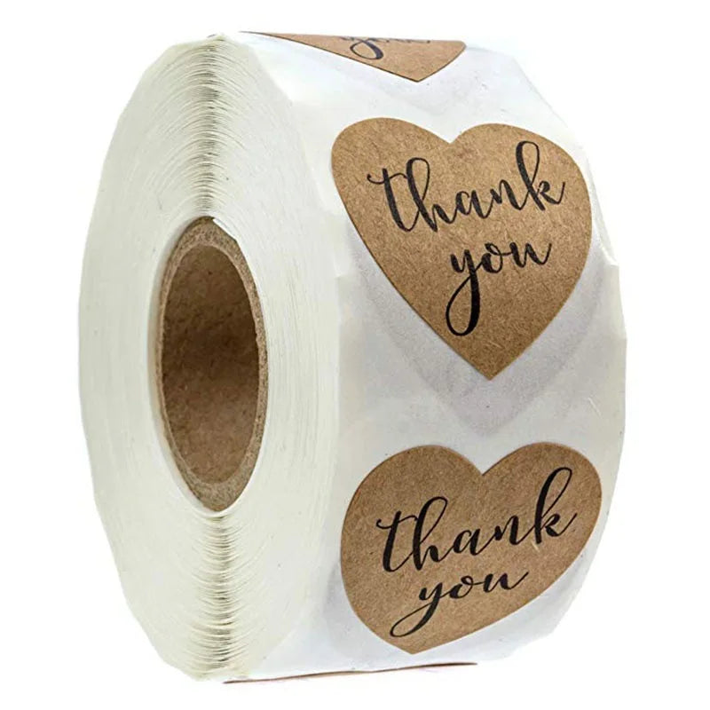 500 Pcs Baking Kraft Paper Heart Shape Labels for Packaging, Envelope Seals, Small Business, Wedding, Birthday, Party Gift Wrap