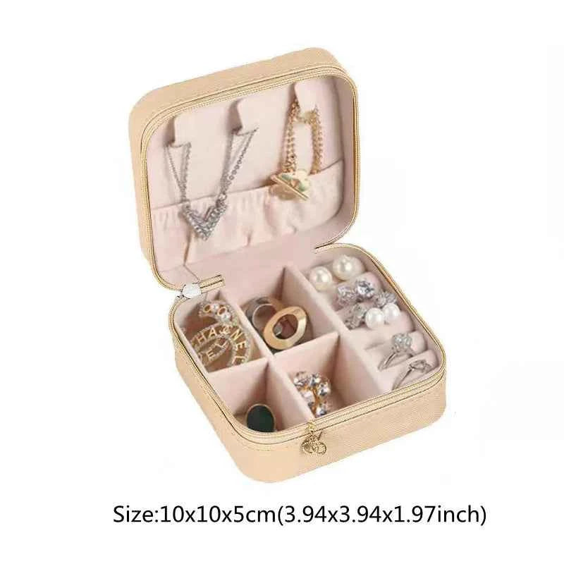 Solid Color PU Leather Material Jewelry Storage Box Travel Earrings Necklace Ring Organizer Case For Travel