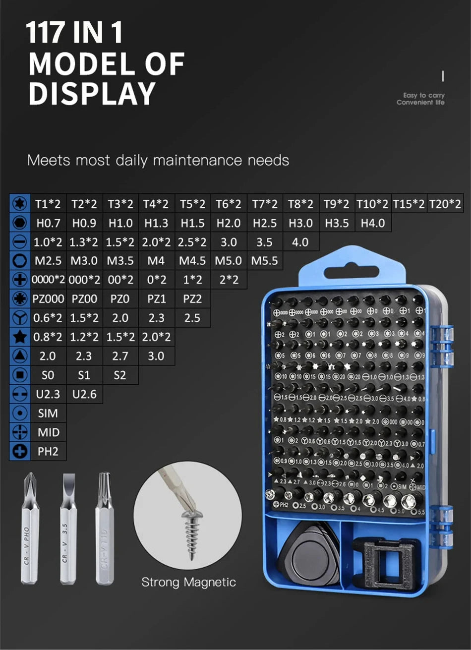 115/117 in 1 Precision Screwdriver Set Magnetic Torx Hex Screw Driver Bits Professional Repair Tool Kit for iPhone Xiaomi Mac PC - Shoppiline