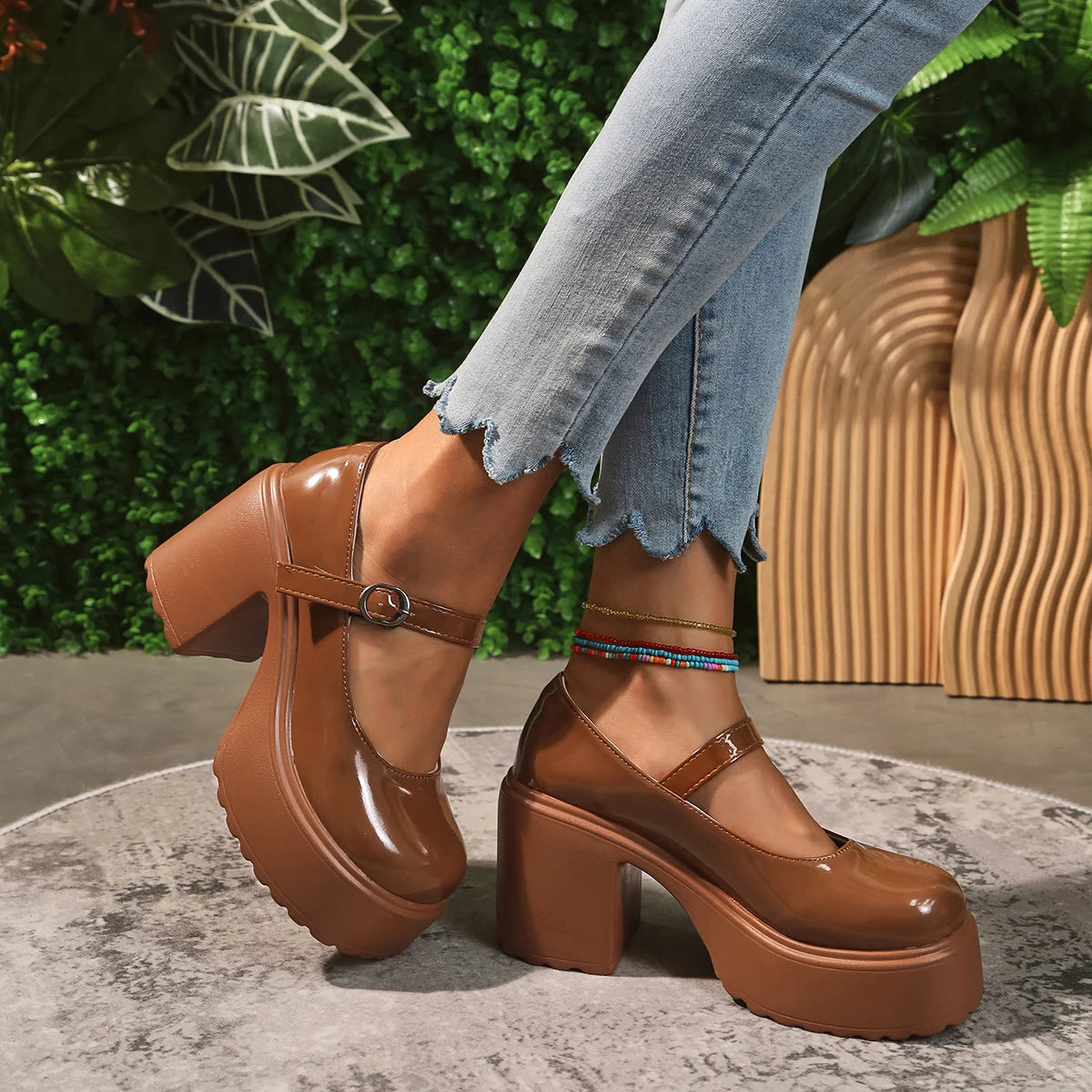 Schwarze Super High Heels Mary Jane Schuhe Damen 2026 Goth Chunky Plateaupumps Damen Übergröße Knöchelschnalle Party Lolita Schuhe 42