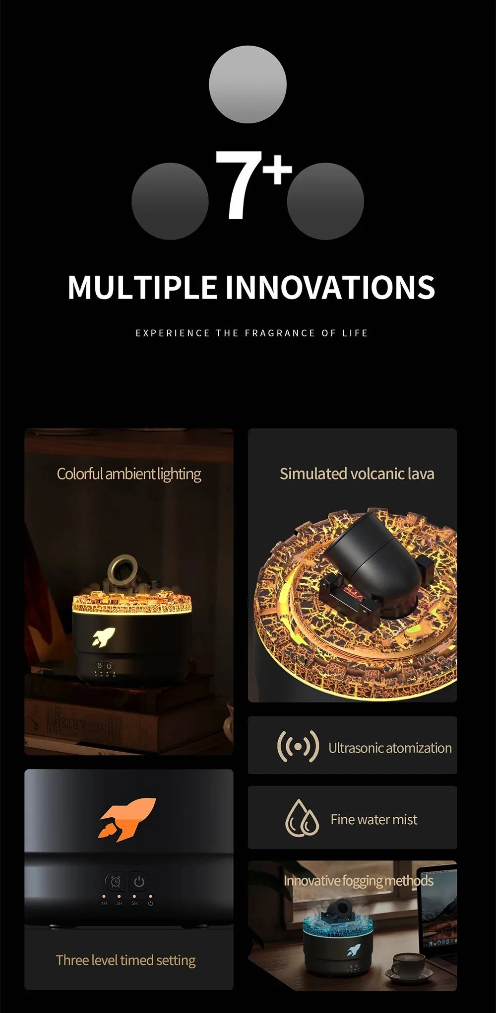 HOMEFISH Aromatherapy Diffuser  Spray Air Humidifier 7Colour Gradient Night Light Ultrasound Essential Oil Arome Diffuser