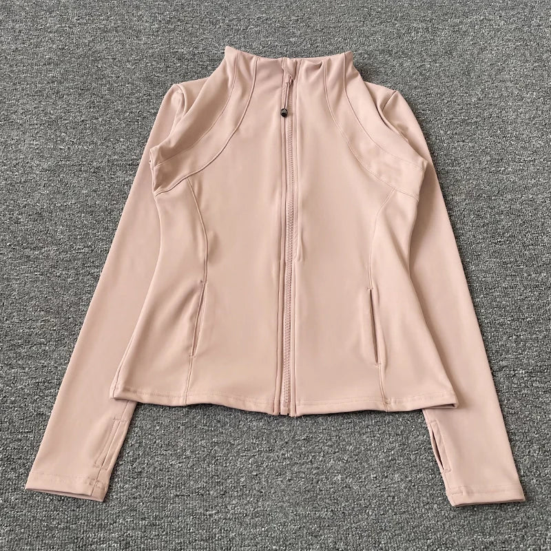 Veste de Fitness à Col Montant Séchage Rapide pour Femme, Coupe Cintrée, Fermeture Éclair, Vêtement de Yoga, Manches Longues, Respirant, Course à Pied, Sport, Cyclisme