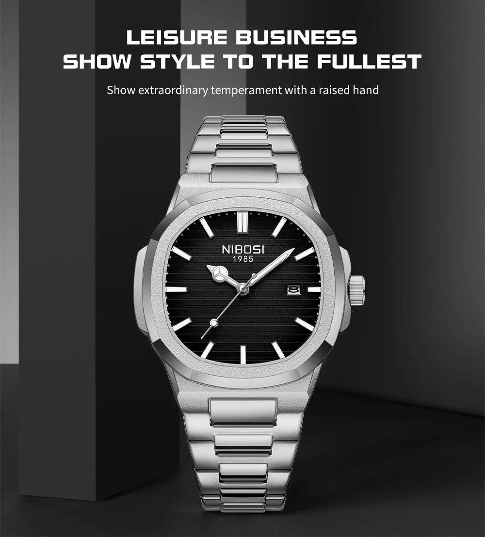 2026 NIBOSI Luxury Quartz Men Watches 30M Waterproof Auto Date Watch Man Stainless Steel Sport Chronograph Watch for Men Clock