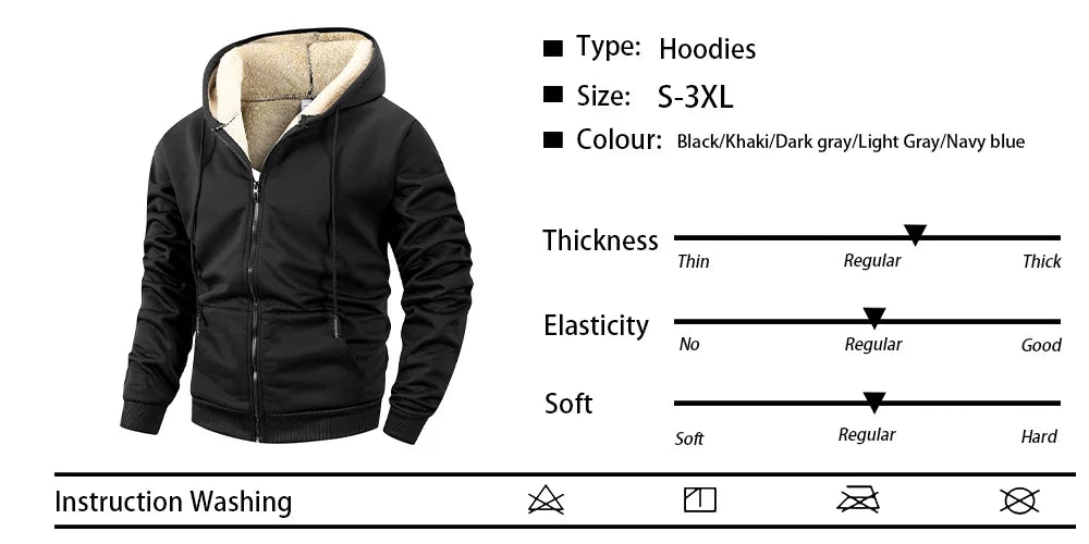 Herren Winter Reißverschlussjacke Fleece Warm Winddicht Kapuzenpullover Schwergewicht Strickjacke Lässig Sport Langarm Sweatshirts Kapuzenmantel