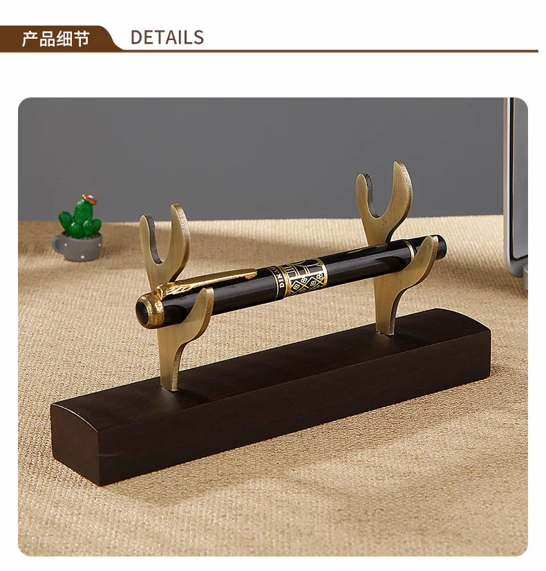 Solid wood pen holder metal antler storage stand ebony bamboo wood desktop ornaments office student pen holder display stand