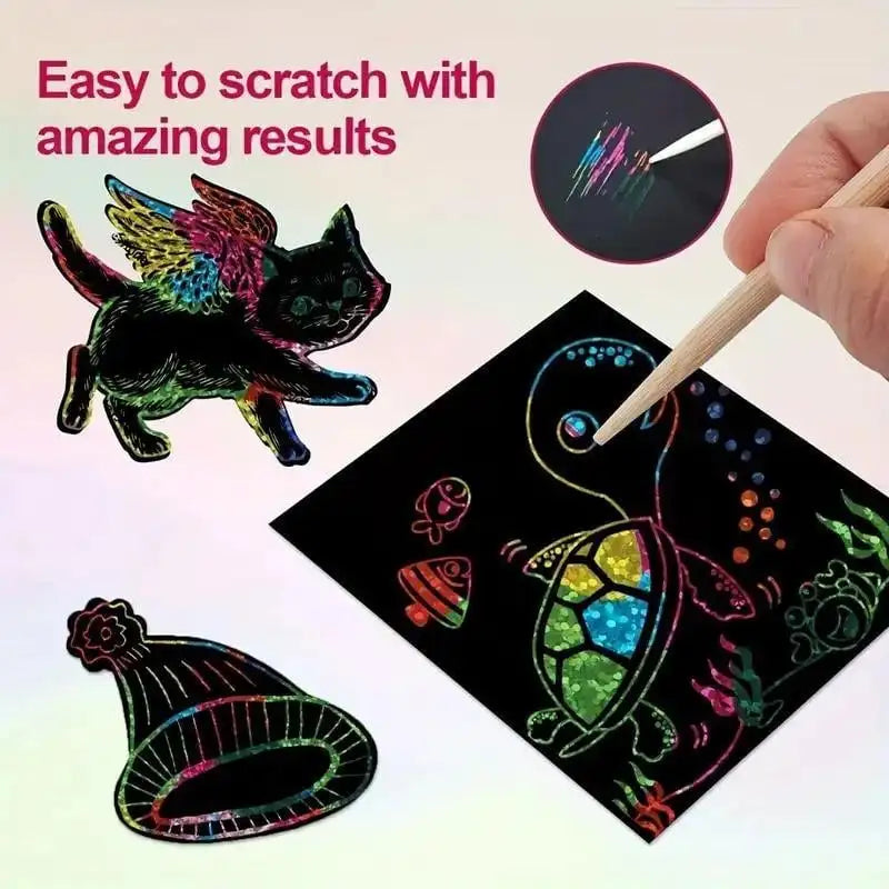 100 Sheets Magical Scratch Memo Boxes, Rainbow Scratch Mini Art Notes, Art Handmade DIY Party Supplies