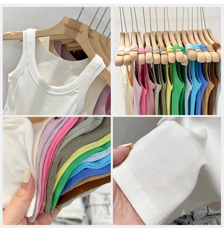 zjaiss Women Solid Round Neck Ribbed Tank Top Camisole Women 2026 Summer Basic Elastic Tank Top O Neck Solid Tank Top