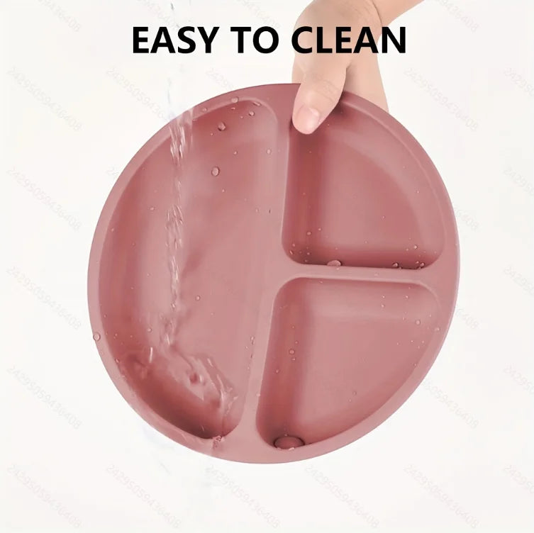 Suction Plates For Babies, Silicone With Lid Divided Design Dinner Plate