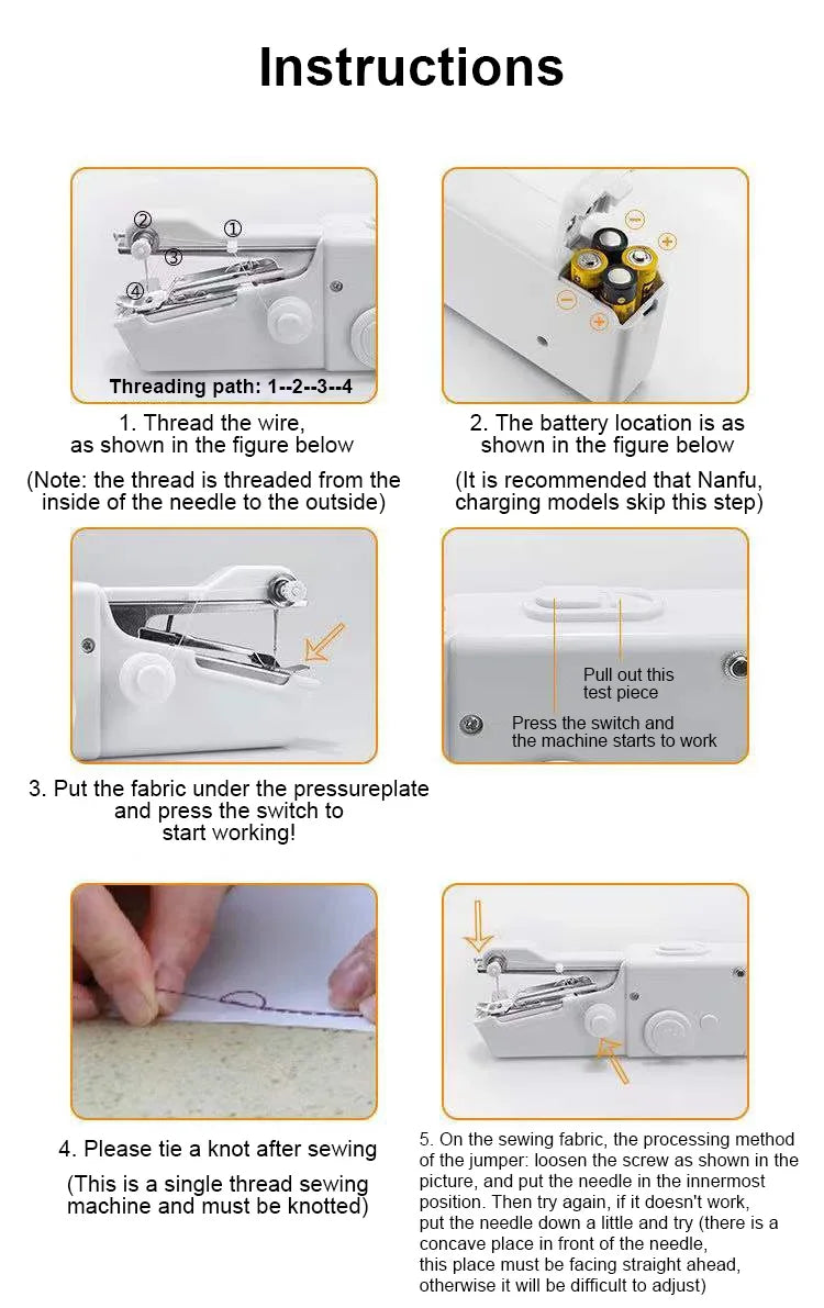 Portable Manual Sewing Machine Handheld Rope-free Electric Quick Build DIY Apparel Supplies Arts Crafts Home Garden Embroidery - Shoppiline