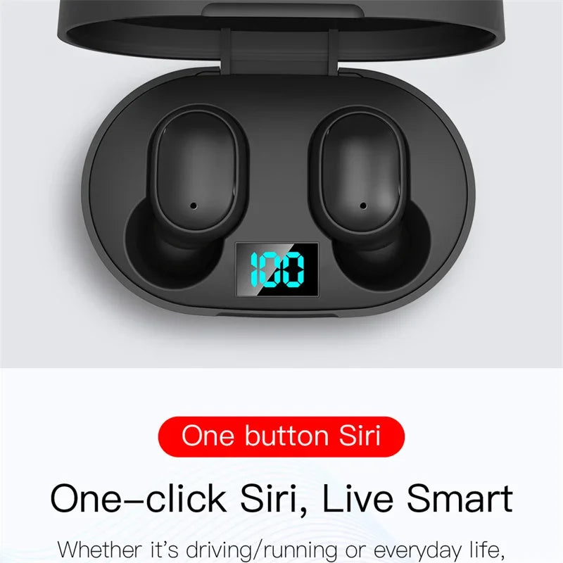Digital Display Bluetooth Earphones with Mic TWS E6S Wireless Bluetooth Headset Noise Cancelling Headset for Xiaomi Huawei Oppo