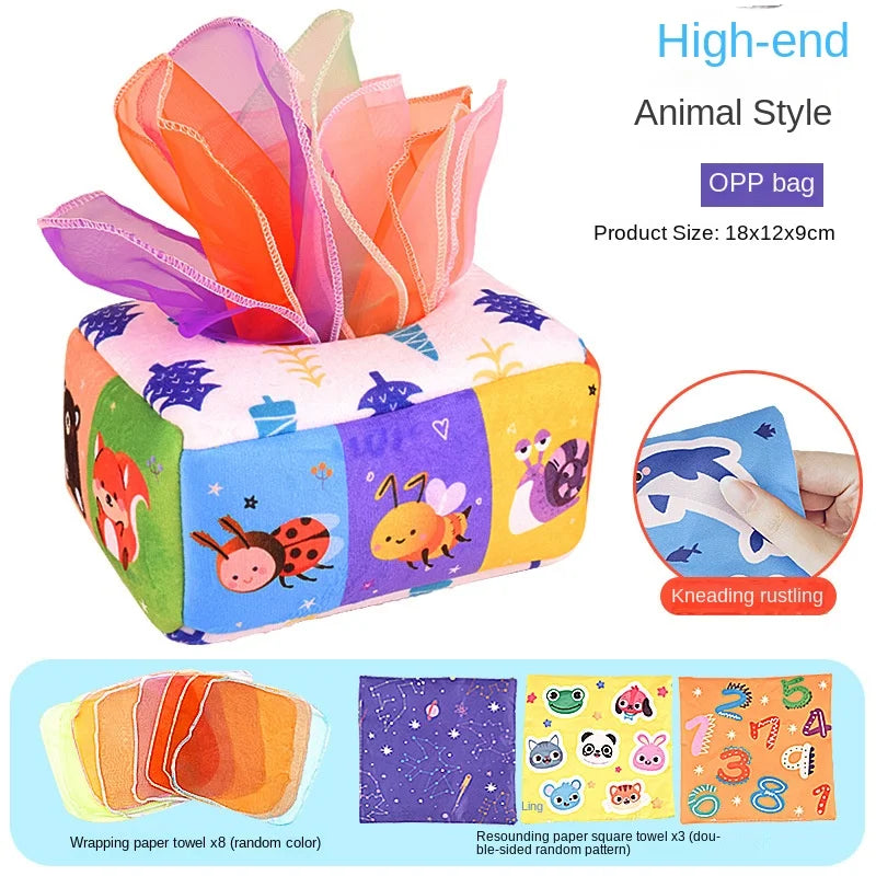 Baby Montessori Spielzeug, Zauber-Tüchertuchbox, pädagogisches Lernspielzeug Sinnesspielzeug für Kinder Fingerübung Busy Board Baby Spiel