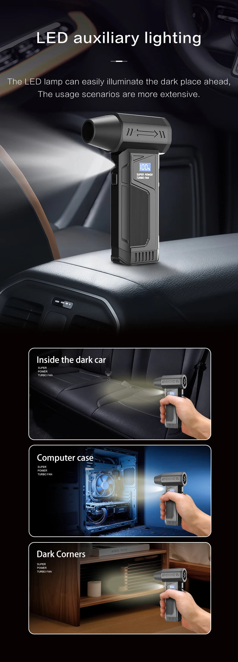 【2026 New】Wireless Jet Fan Brushless Motor Turbo Air Blower For Car Cleaning With LED Light Digital Display Portable Outdoor Use