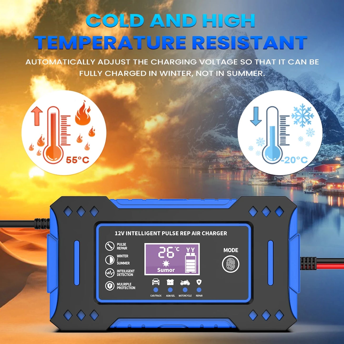 Batteriereparatur LCD-Anzeige 6A 12V Intelligentes Auto-Batterieladegerät Auto- und Motorrad-Batterieladeeinheit Blei-Säure