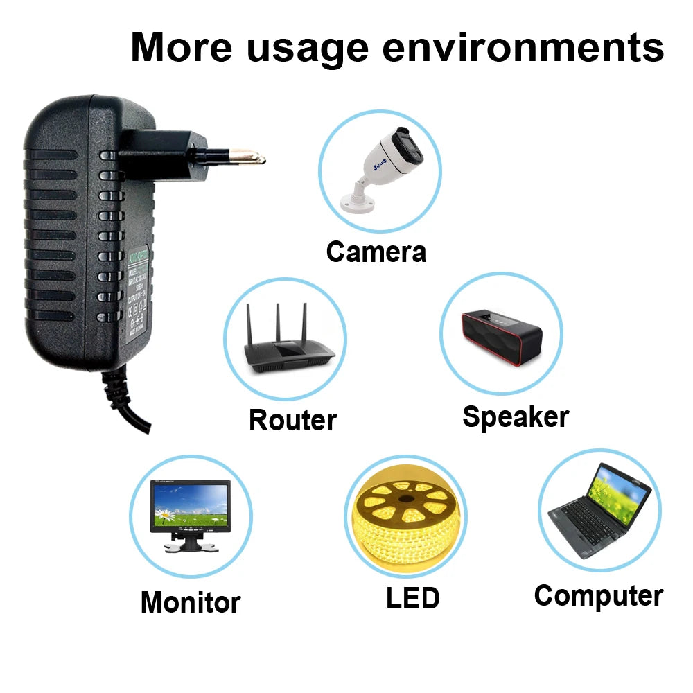 Power Adapter AC 100-240V Input DC Output Supply Charger EU 12V Universal Converter Europe Plug for Camera DVR LED Robot LED DVR