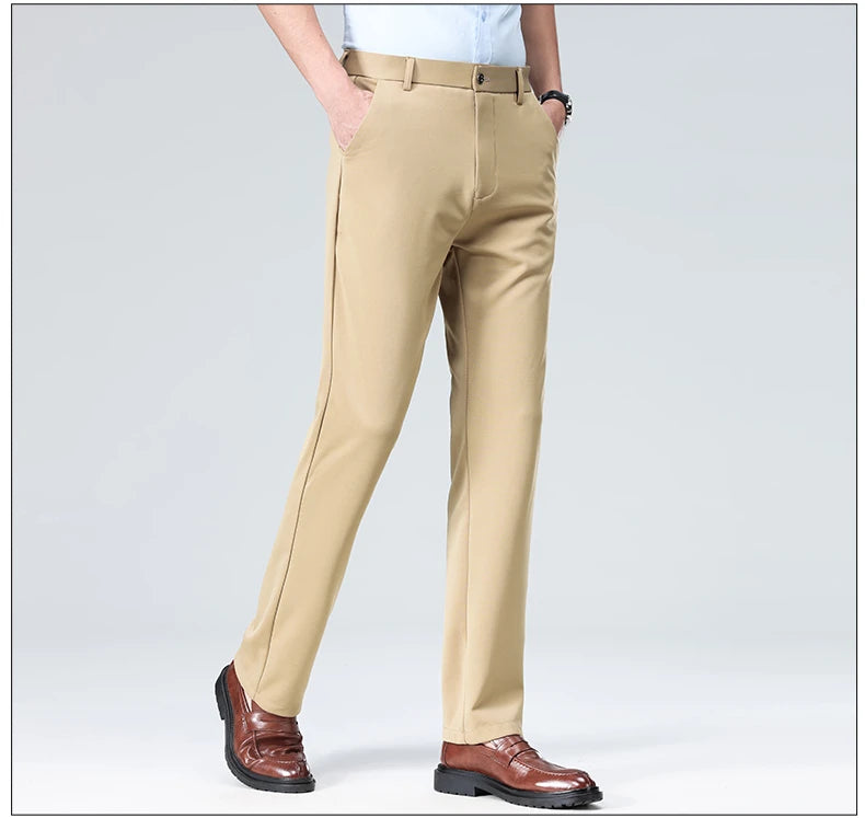 Mens Summer Stretch Straight Leg Business Dress Pants Breathable High Drape Trousers for Business Events