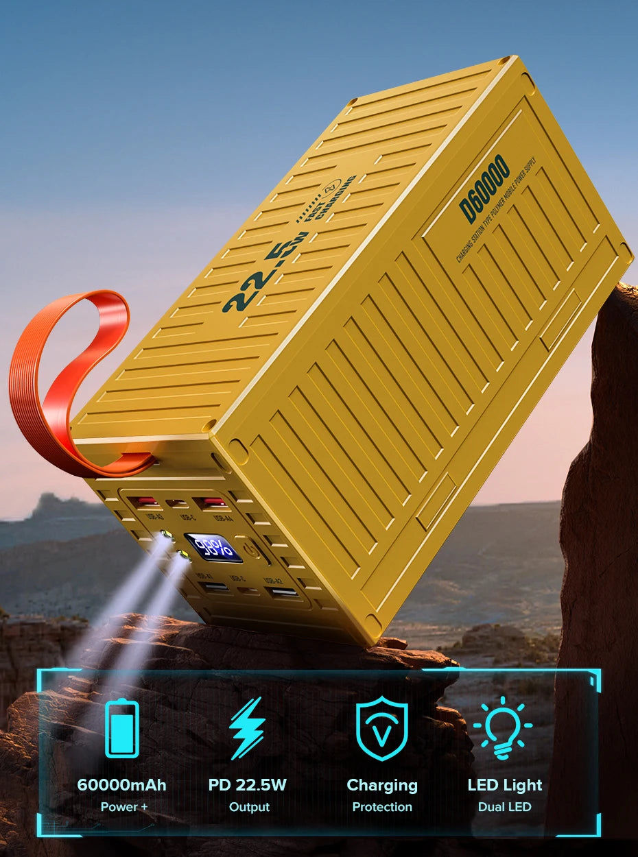QOOVI 60000mAh Power Bank 22.5W PD QC 3.0 Charger Powerbank Large Battery Capacity Power Station Fast Charging For iPhone Xiaomi - Shoppiline