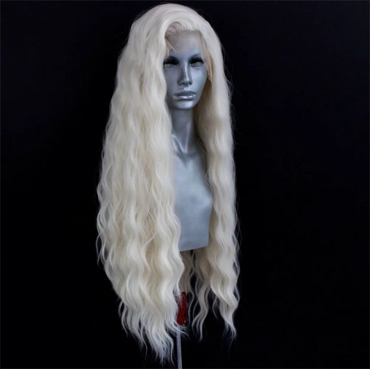 Platinum Blonde Wave Wig Synthetic Lace Front Wigs For Women Long Natural Wave Lace Hair White Black Pink Wig Loose Curl Cosplay
