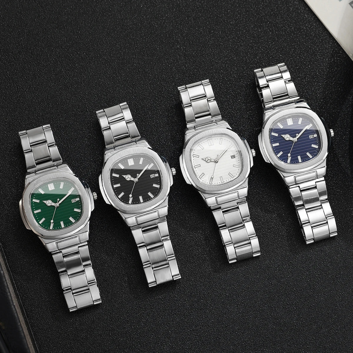 Herrenmode Armbanduhren, Business-Quarzuhr mit quadratischem Zifferblatt, Edelstahlarmband und Kalender für Herren (ohne Box)