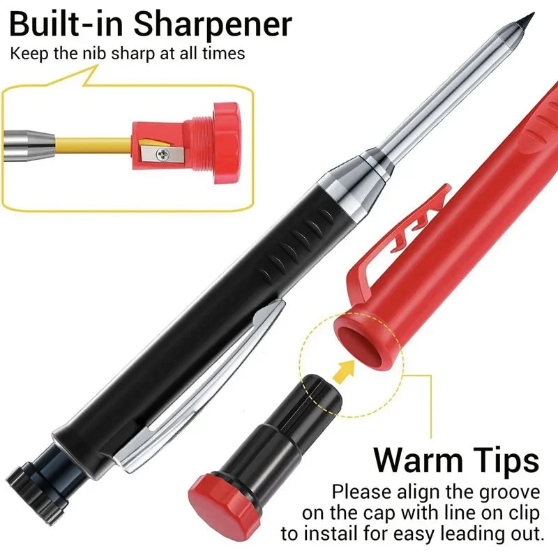 Woodworking Mechanical Pencil Set, Deep Hole Marking and Drawing, 2.8mm Reliable and Durable Lead, for Carpenters Engineering