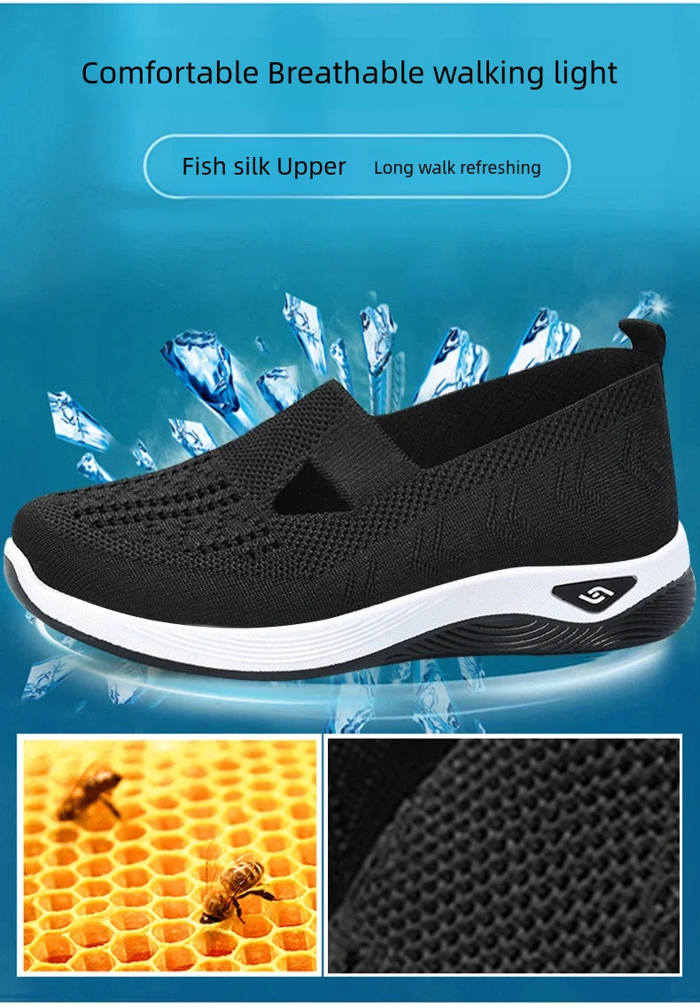 Women's shoes Solid Color Breathable Sneakers, casual sneaker women's summer sneakers, Low-top Knitted Casual Shoes Mom Shoes