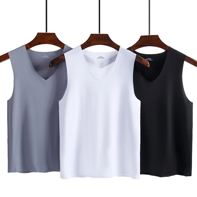 Gilet d'été en soie glacée non marquant pour hommes, débardeur moulant de sport et de fitness, sans manches, respirant, vêtement d'intérieur