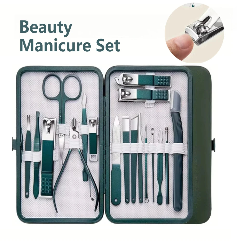 Trousse de manucure et pédicure professionnelle 7/10/12/18 pièces en acier inoxydable, ensemble de coupe-ongles avec étui de voyage