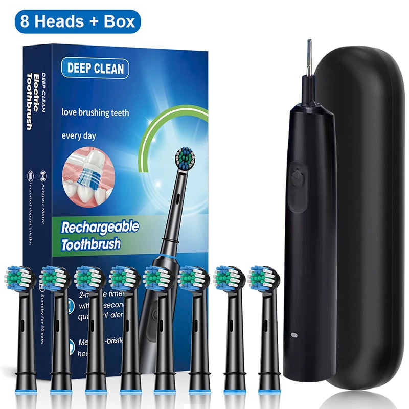 Electric Toothbrush Rotary Rechargeable Electric Toothbrush for Adults Rotating Electric Toothbrushes with 8 Soft Brush Heads