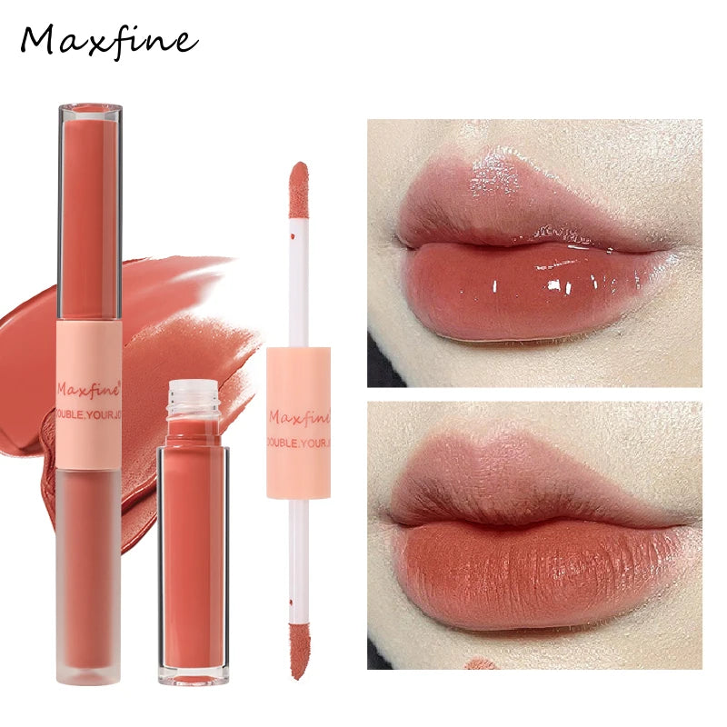 Doppelseitiger Lip Glaze Vollglanz Spiegel und mattes Samt Langzeit-Farbe und Feuchtigkeit Lip Gloss Anti-Flecken Kosmetik Lip Glaze