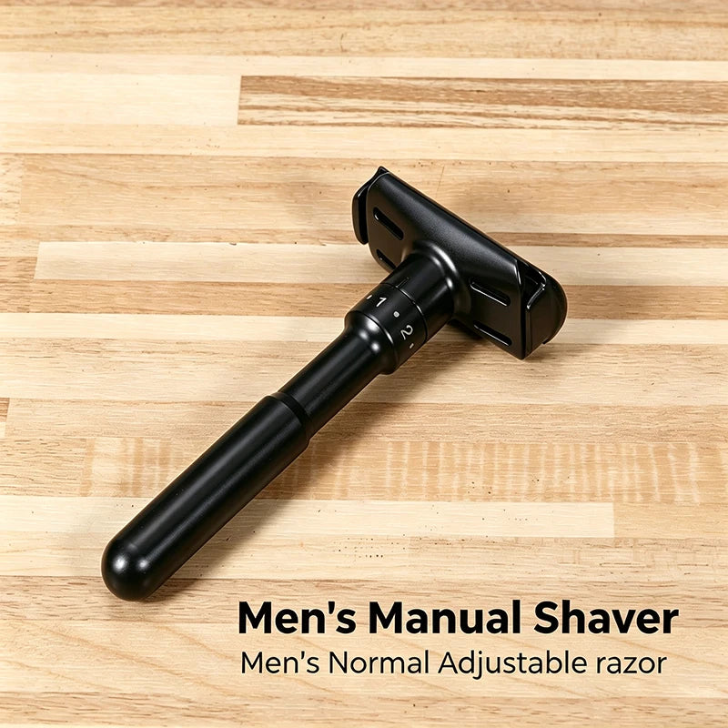 Adjustable Safety Razor for Men Matte Black Manual Shaver Double Edge Razors Reusable Metal Razor for Smooth Close Shaving