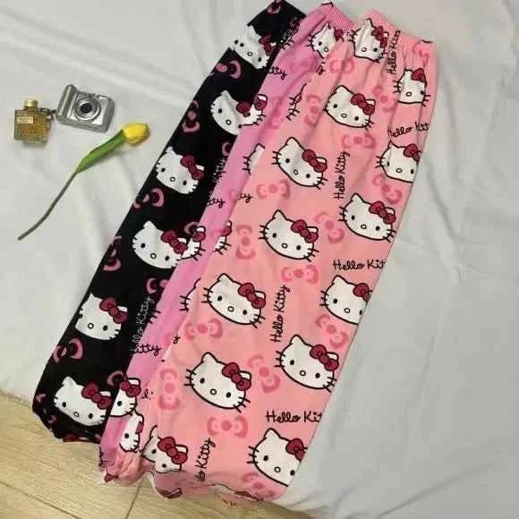 Cartoon Hello Kitty pajama pants for men and women spring and summer thin loose couple casual home pants walking pants