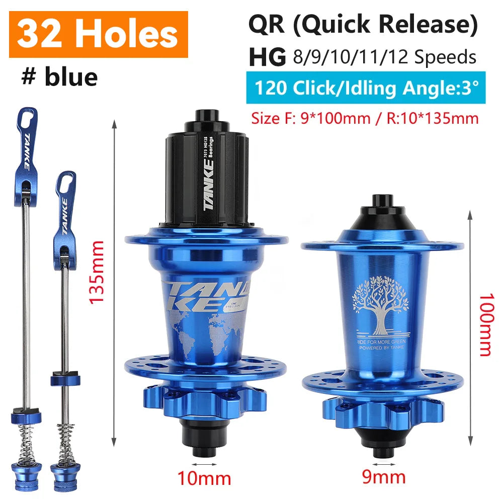 TANKE 120 Click Hub 6 Bearing MTB Mountain Bike Front Rear Thru HG 28 32 36 Holes Disc Brake Bicycle Hubs 8 9 10 11 12 Speed