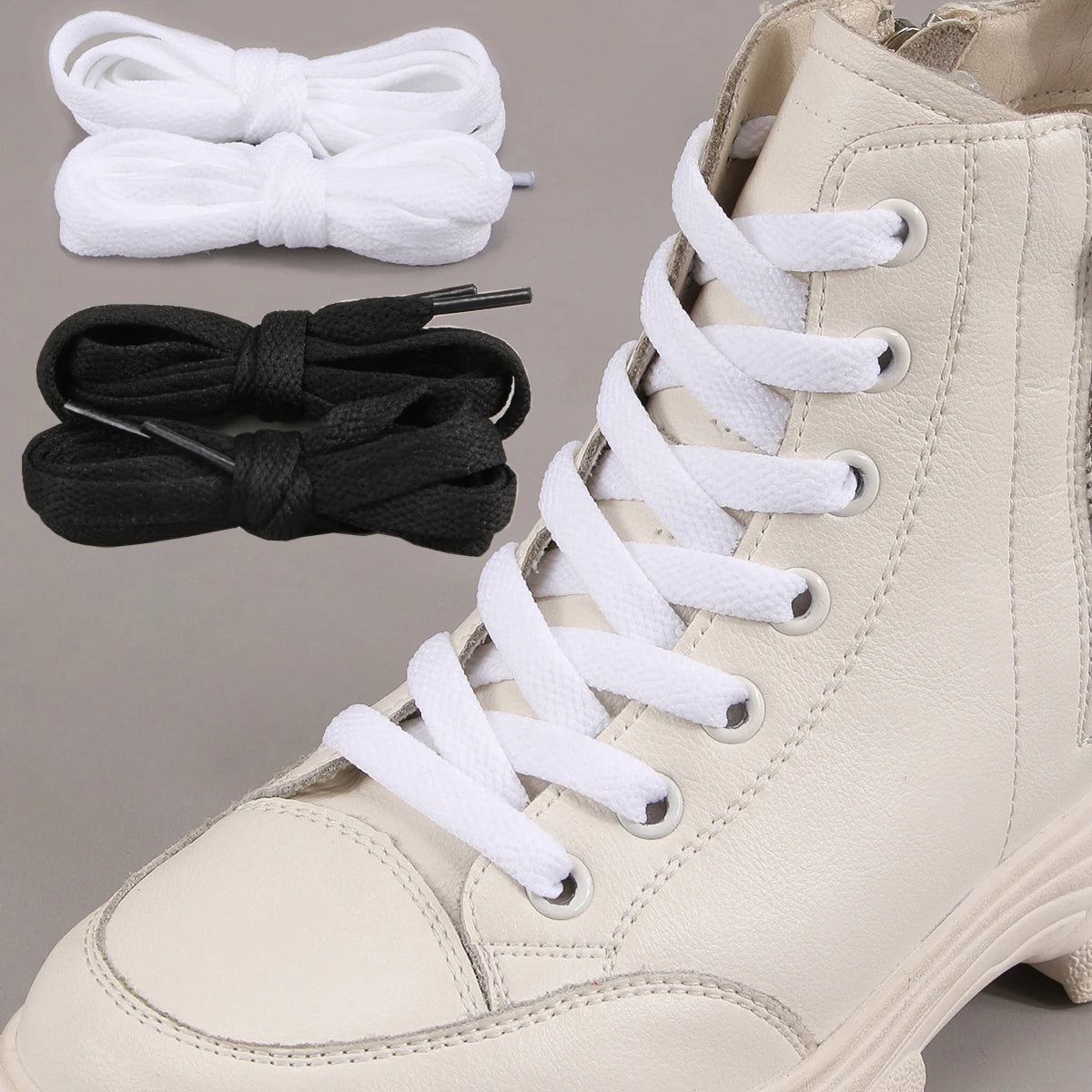 1 Pair Flat Cotton Shoe laces, 5/16" Wide Shoelaces for Athletic Running Sneakers Shoes Boot Strings，Polyester  Flat Shoelaces