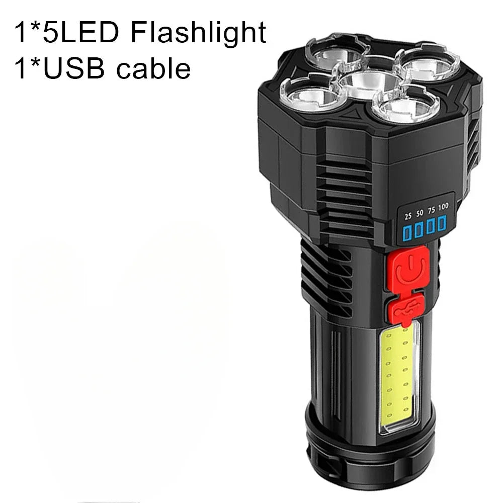 5 LED High Power Led Flashlights Rechargeable Camping Torch 5 Lighting Modes For Outdoor Camping Adventure Lamp with Side Light