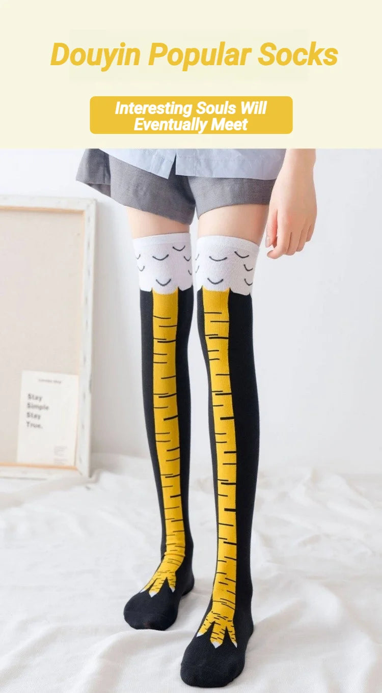 Men Funny 3D Chicken Socks Print Cartoon Cosplay High flexibility Thigh High Sock Fashion Thin Toe Feet