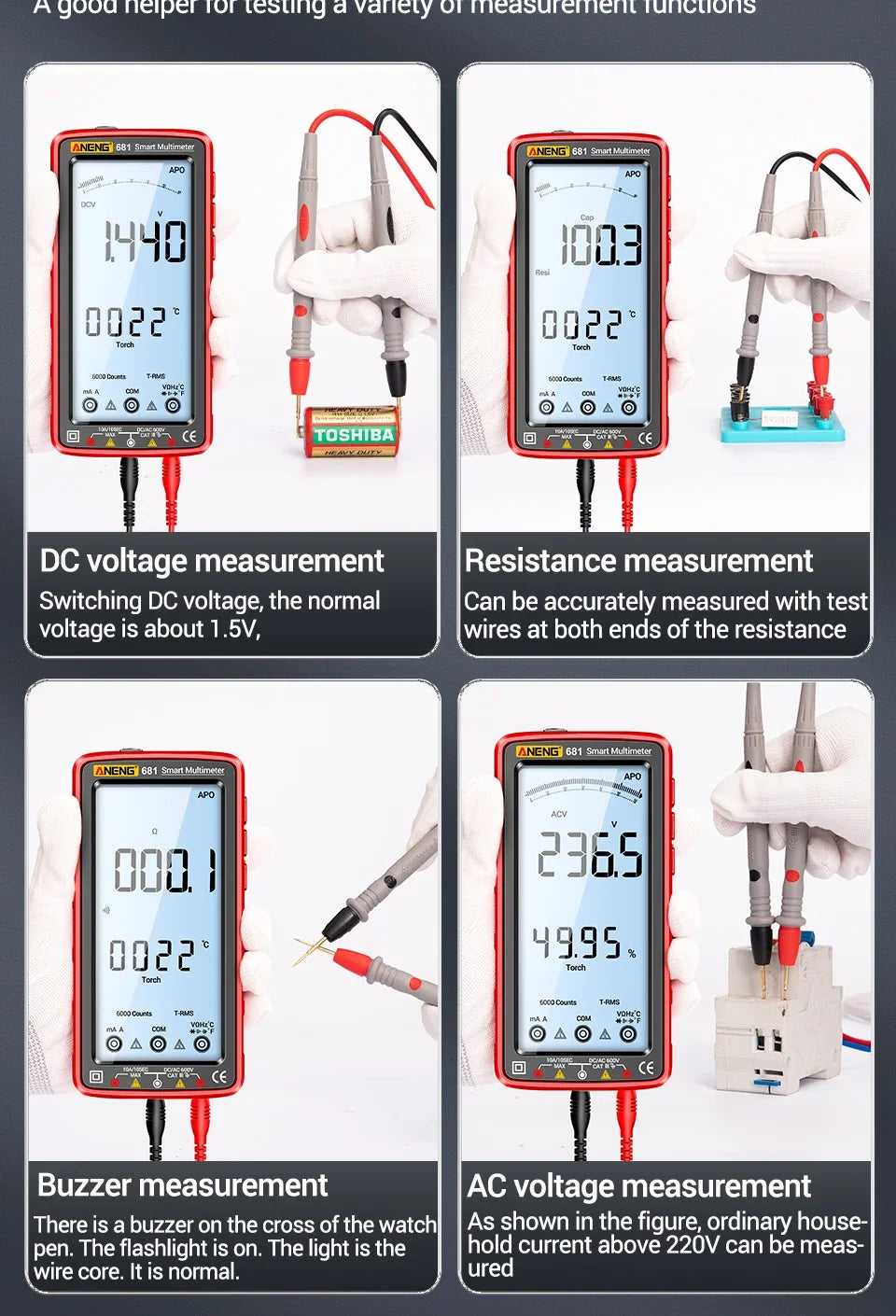 ANENG 681 Non-contact Voltage Tester AC/DC Rechargable Digital Professional MultimeterVoltage Meter LCD Screen Current Tester - Shoppiline